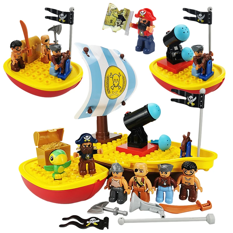 Carib Pirate Ship Model Big Building Block Parts Treasure War Compatible Bricks Figure Set Sailboat Water Toys For Children Gift