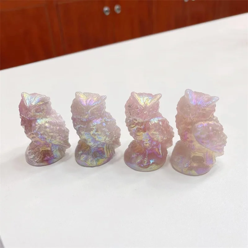 

Статуэтка совы из розового кварца 1 шт., резная минеральная исцеляющая Статуэтка с натуральным камнем для детей, домашний декор