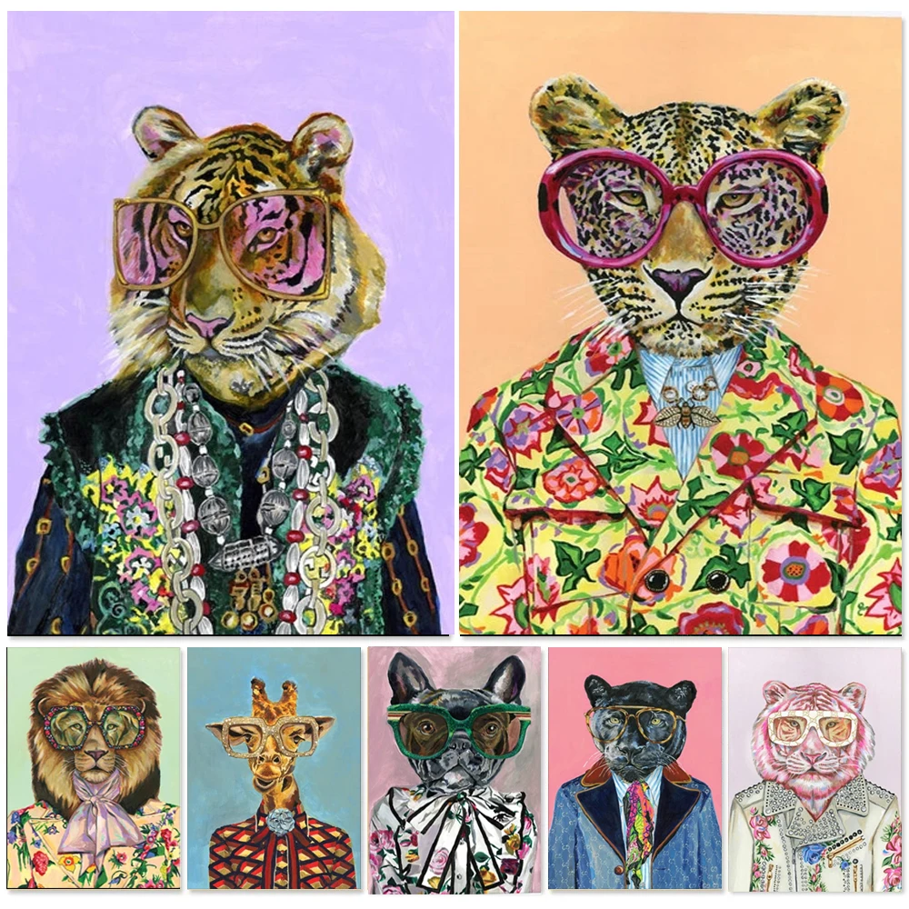 

Винтажные Роскошные постеры с изображением головы животных тигра льва и человеческого тела и настенные картины с принтом для украшения гос...