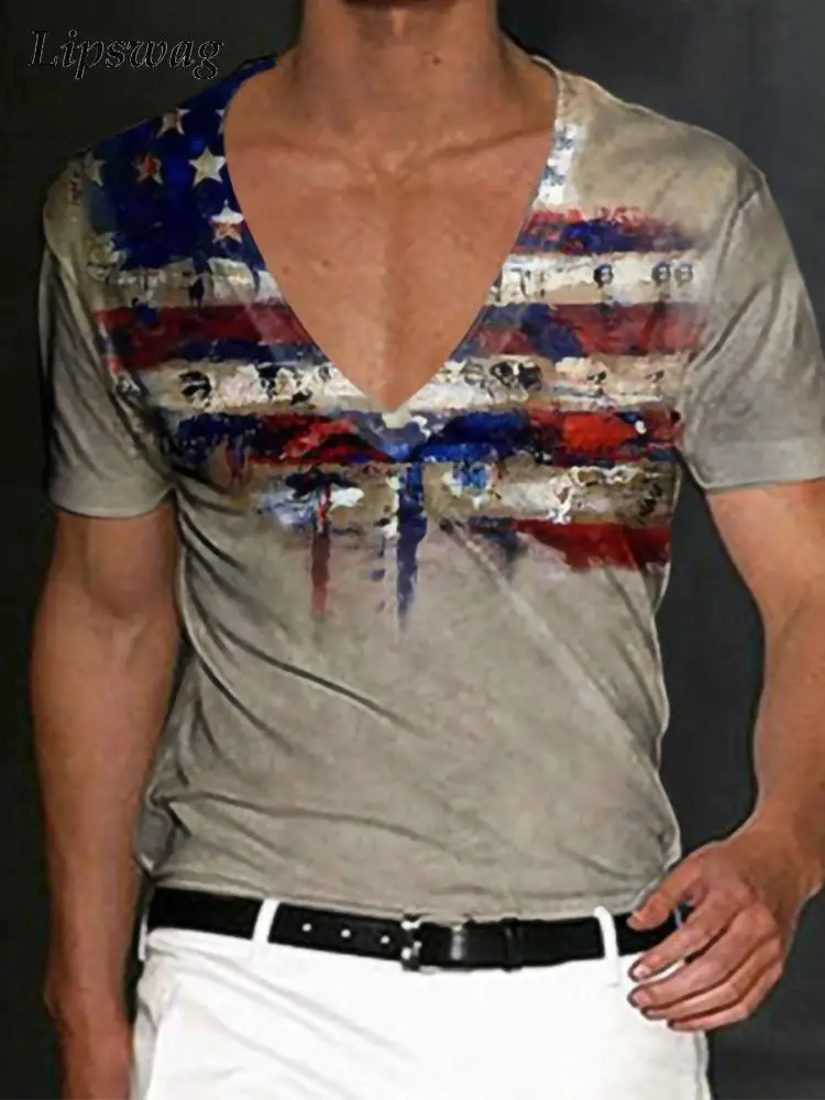 

Футболка мужская с винтажным принтом, Повседневный пуловер с V-образным вырезом и коротким рукавом, модная уличная одежда, лето 2022