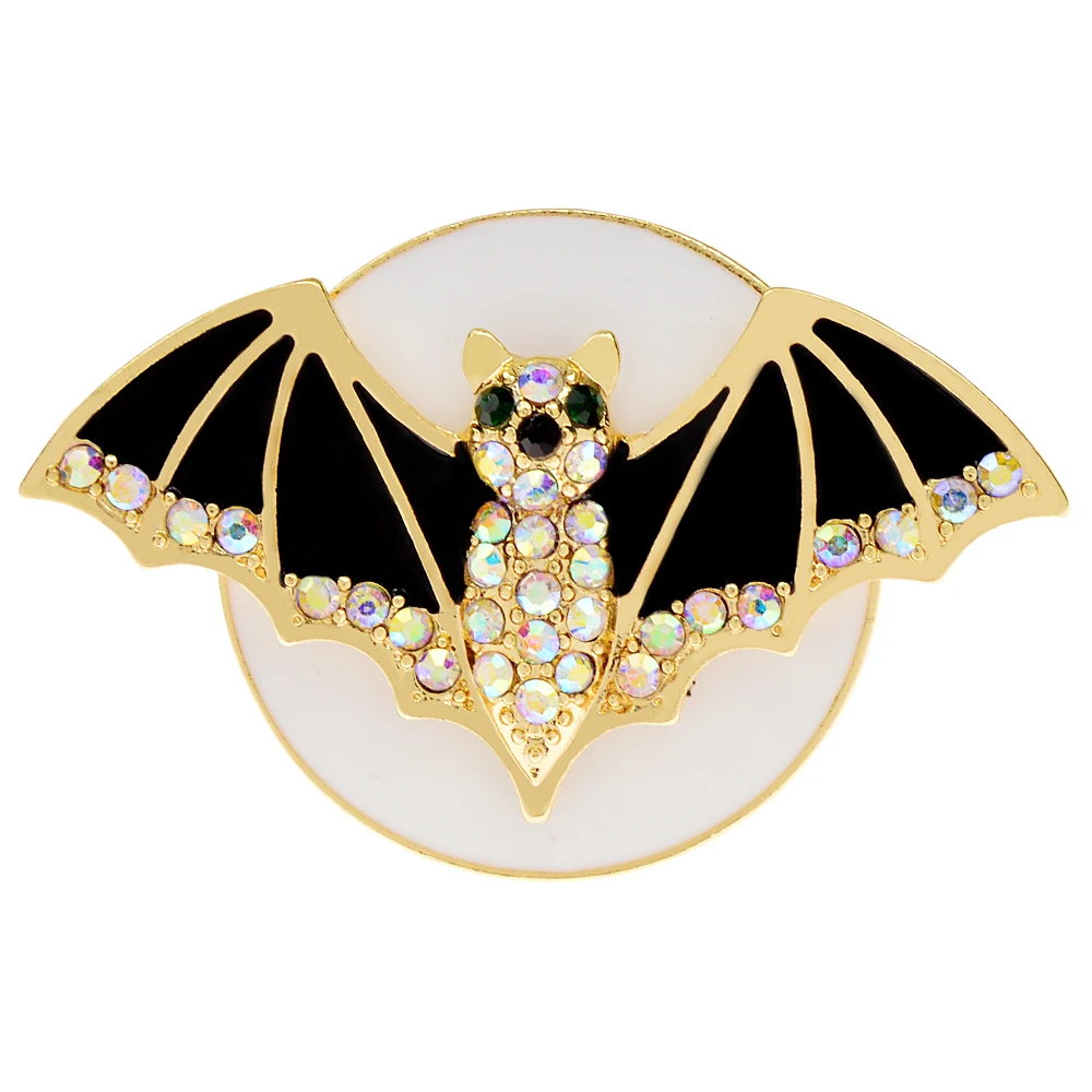 

CINDY XIANG Rhinestone Moon Bat Brooches For Women Cute Animal Pin Black Enamel Wing Fashion Jewelry High Quality New 2022