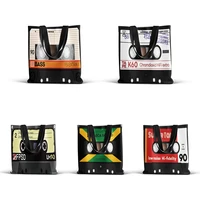 retro cassette music tape canvas bag double sided pattern fun art mens tote bag outdoor portable storage shopping bag for women
