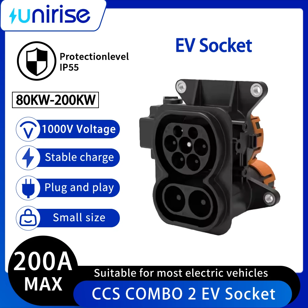 Фото CCS2 COMBO 2 розетки 80A 125A 150A 200A EV боковая розетка для зарядки электромобиля для разъема электромобиля Type2 CCS2 №1