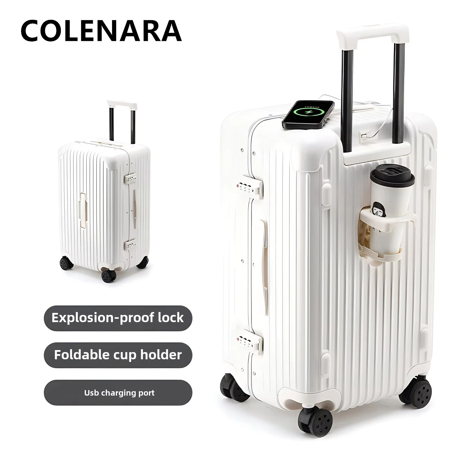 Фото Многофункциональный чемодан COLENARA 20 дюймов, 22 дюйма, 24 дюйма, 26 дюймов, USB-зарядка, посадочный ящик, большая вместительная тележка, универсальный чемодан на колесиках №3