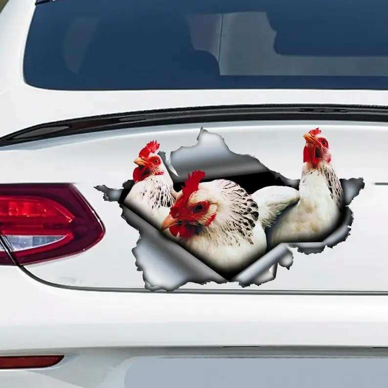 

White hens car decal, White chicken magnet, chicken car sticker, farm decal