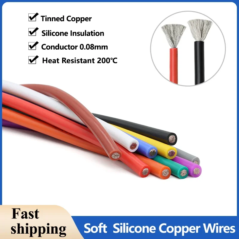 5/10m Heat-resistant Cable Soft Silicone Wire 26 24 22 20 18 16 14 12 10 8 AWG High Temperature Flexible Copper Connector Line