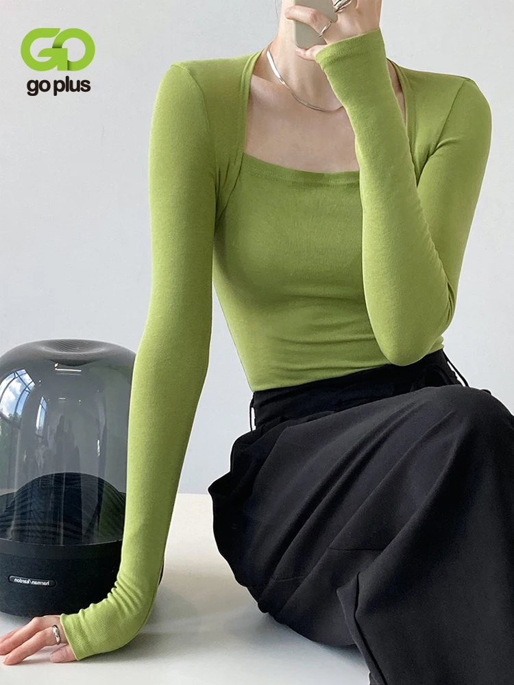 

Женская Слитная футболка GOPLUS Y2k, белая футболка с квадратным вырезом и длинным рукавом, 2022