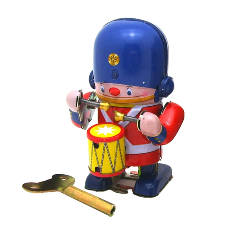 

3.5in Windingup Toy Robot Beat Drum Toy Retro Iron Clockwork Table Decoration with Spring Gear for Kids Adult Collection