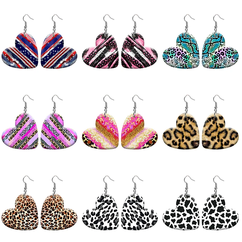 

Leopard Stripes DIY Heart Resin Hook Earrings For Women Jewelry Y2K Piercing Ear Drop Dangle Accessories Gift For Girls