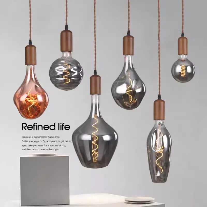 Ретро Художественная стеклянная люстра из цельной древесины креативная красная