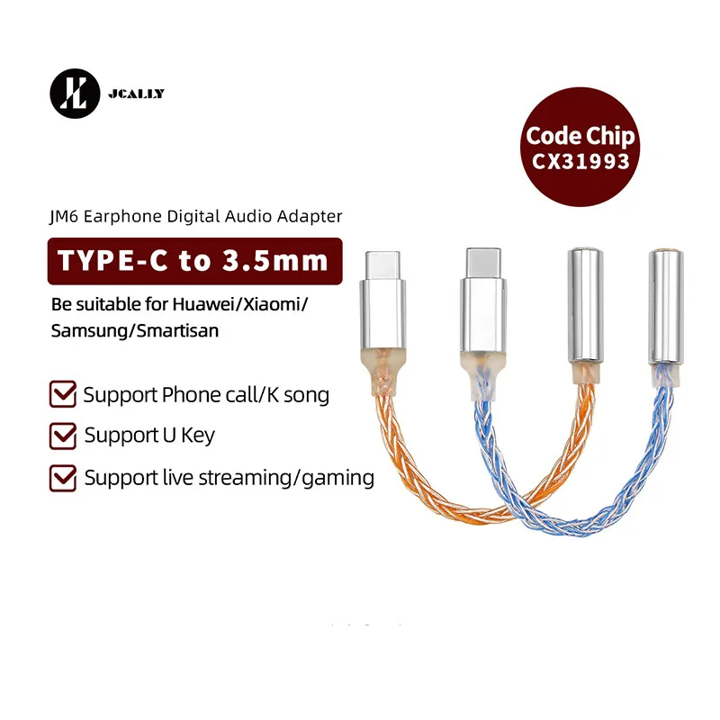 

JCALLY JM6 Type-C to 3.5mm CX31993 digital audio portable decoding amp Hifi DAC mobile headset USB Type C to 3.5mm adapter