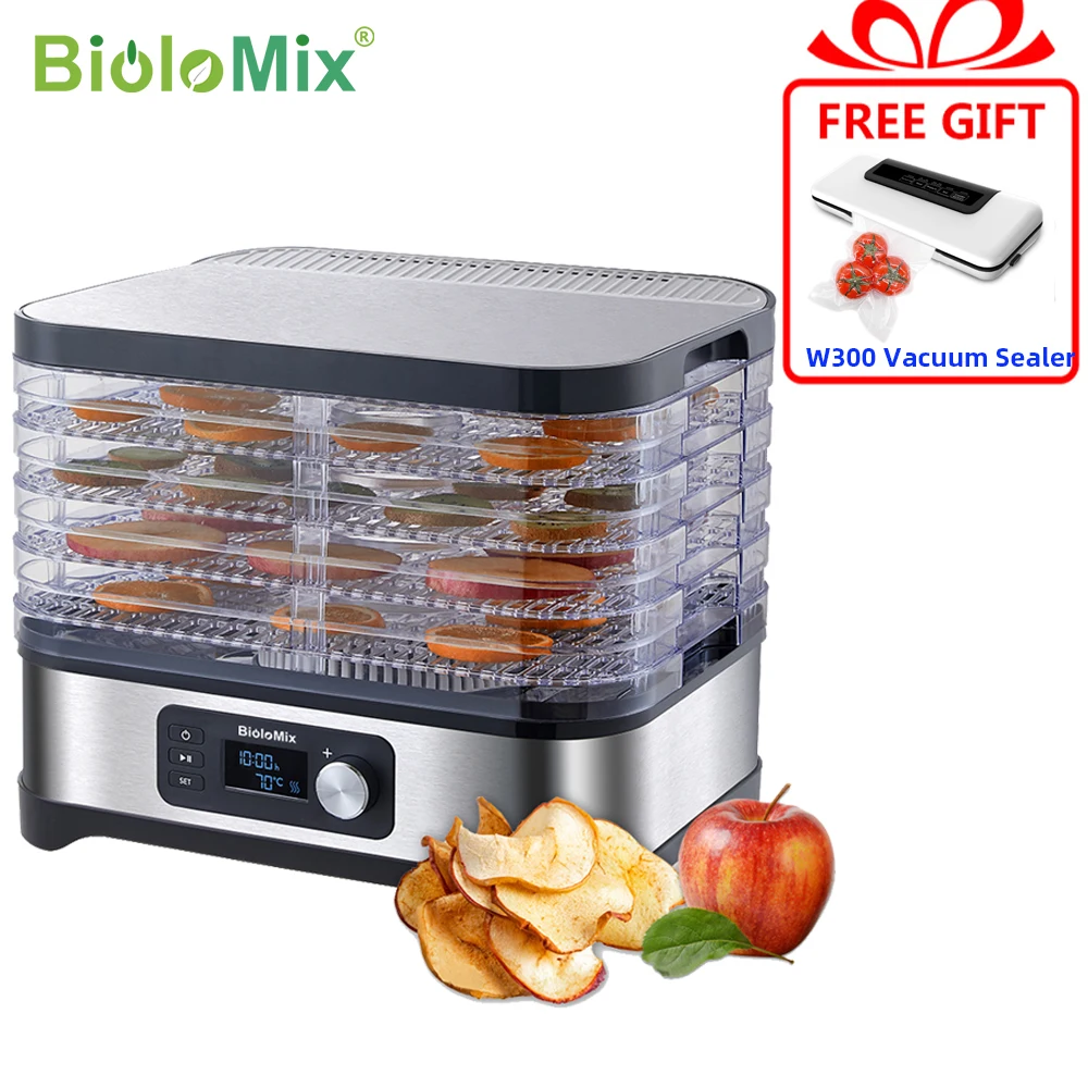

BioloMix מעבד מזון ביתי מייבש מזון מהיר מכונת ייבוש נירוסטה מייבש אוויר חשמלי ייבוש פירות בשר פירות, אוטם ואקום מתנה חינם