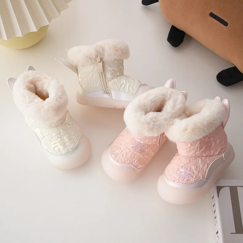

Elegant Kawaii Rabbit Ears Girls Fleece Toddler Shoes Casual High Top Warm Soft Surface Children's Shoes Birthday Gift Shoes