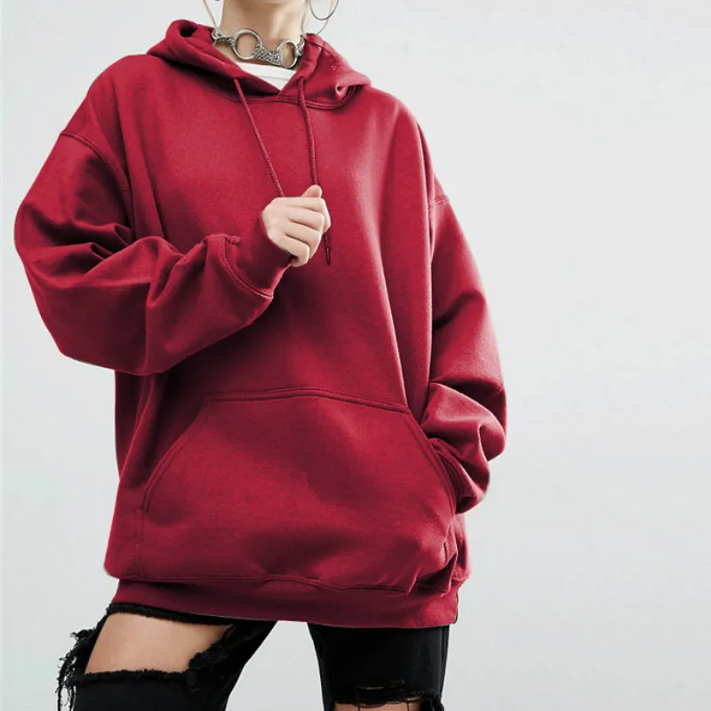 

S-5xl WomenAutumn and Winter Solid Color Pullovers Women New Fashion Casual Loose Hoodie Long-sleeved Hoodie Sweatshirt 3 Color