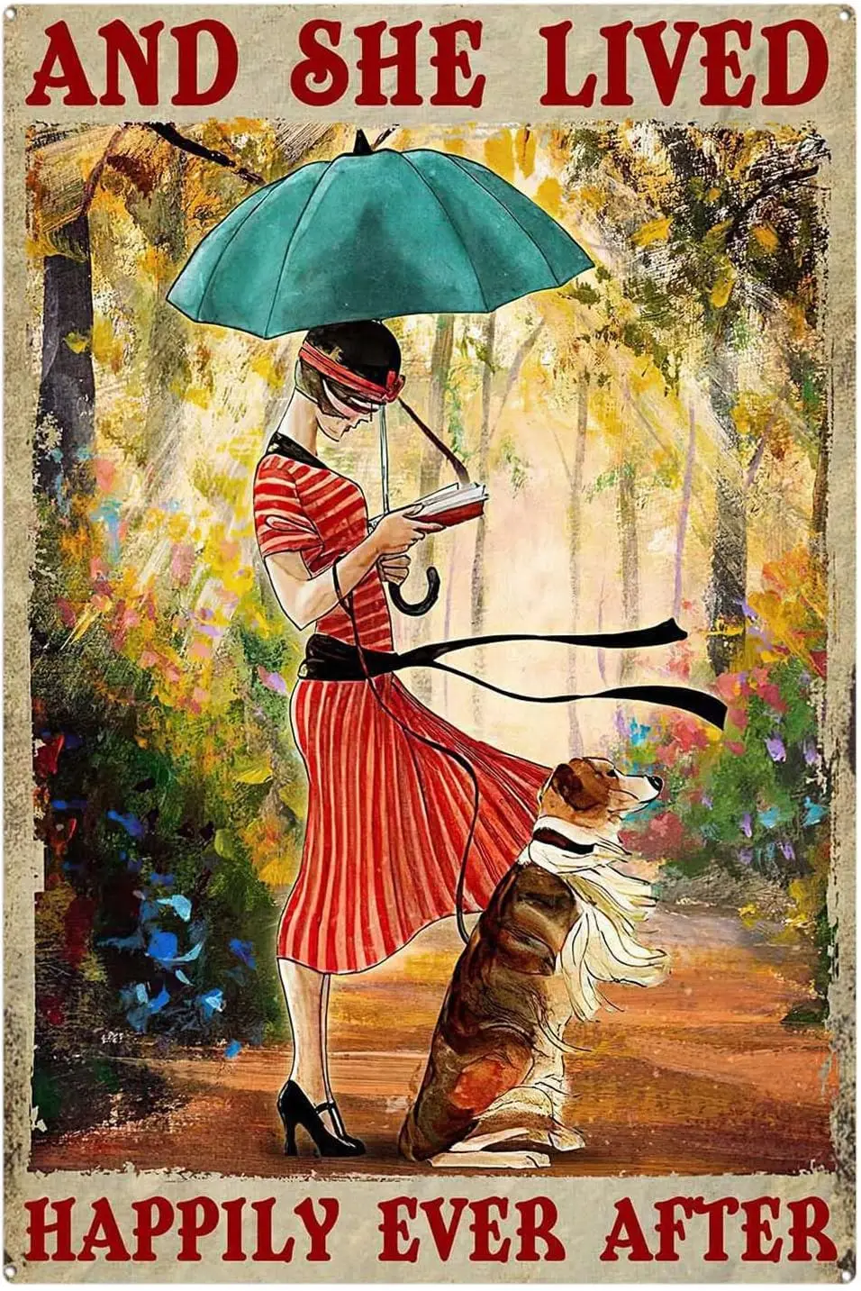 Металлические вывески Geuuki Vintage and She Lived Happily Ever After Signs Знаки любви собаки Настенное