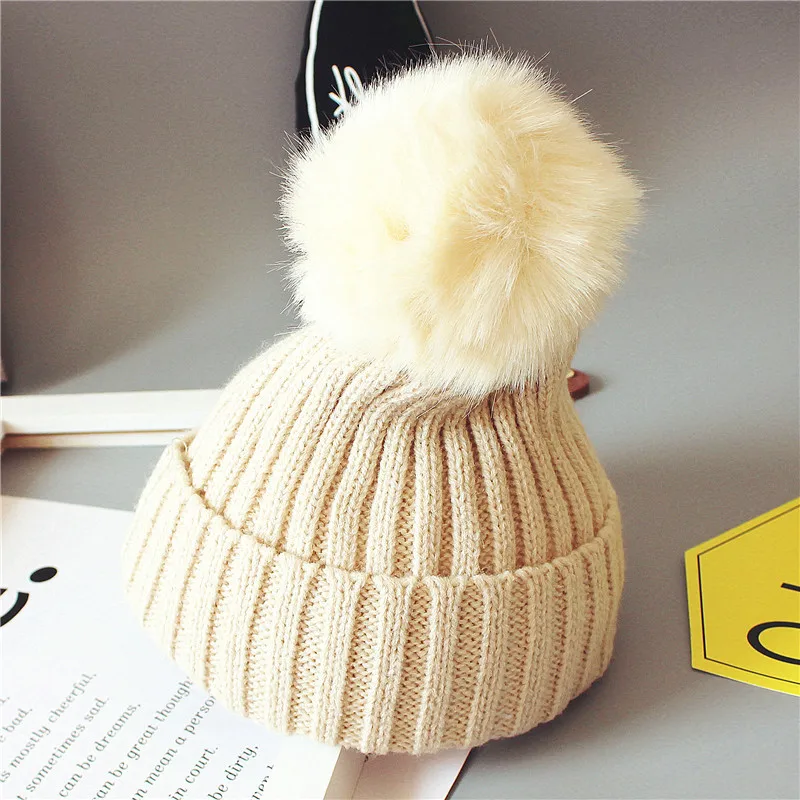 

Детская зимняя шапка вам, шапки с помпоном из искусственного меха для маленьких девочек и мальчиков, вязаные шапки, Детская школьная повсед...