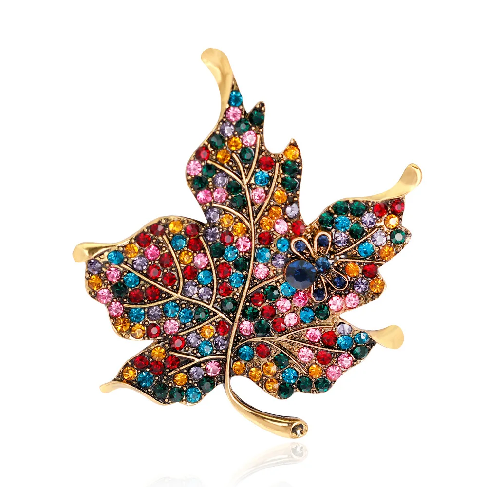 

Vintage Trendy Colorful Rhinestone Maple Leaf Brooches For Women Unisex Bee Brooch Lapel Pins Office Party New Year Jewelry Gift