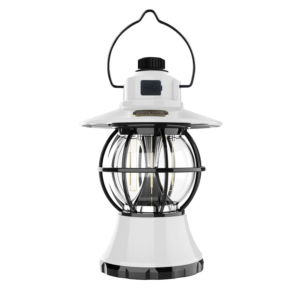 

LED Retro Outdoor Camping Lantern Rechargeable Tent Light adjust Light Modes 200h Runtime 5200mAh Power Bank USB Warm Lamp