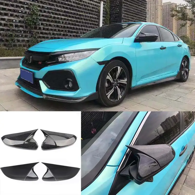

2pcs Auto Car Rear View Side Mirror Cover Trim For Honda For Civic 10th 2016 - 2020 Carbon Fiber Style With Rain Eyebrow