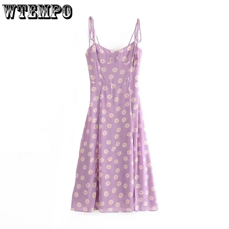 

Женское платье-комбинация с цветочным принтом, летнее платье-трапеция до середины икры с вырезом лодочкой и французским цветочным принтом