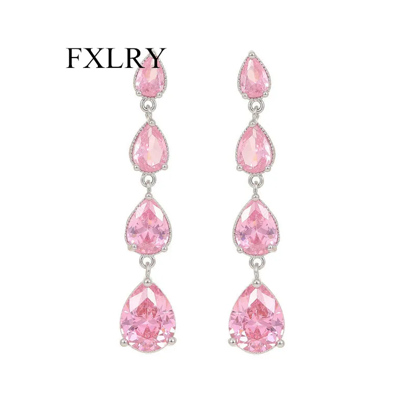 

FXLRY Elegant S925 Silver Needle Super Zircon Long Water Drop Tassel Earrings For Women Bridal Wedding Jewelry