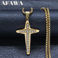 religious cross men chain necklace gold color stainless steel christ jesus crystal necklaces jewelry corrente masculina n4926s02