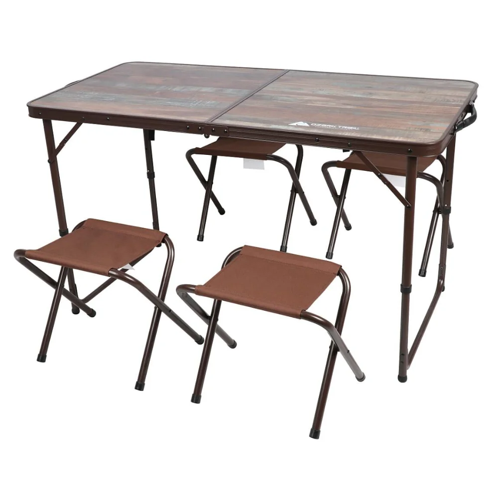 

Outdoor Tables Durable Steel and Aluminum Table and Stools, Open Dims 19.29" X 24.6", Brown