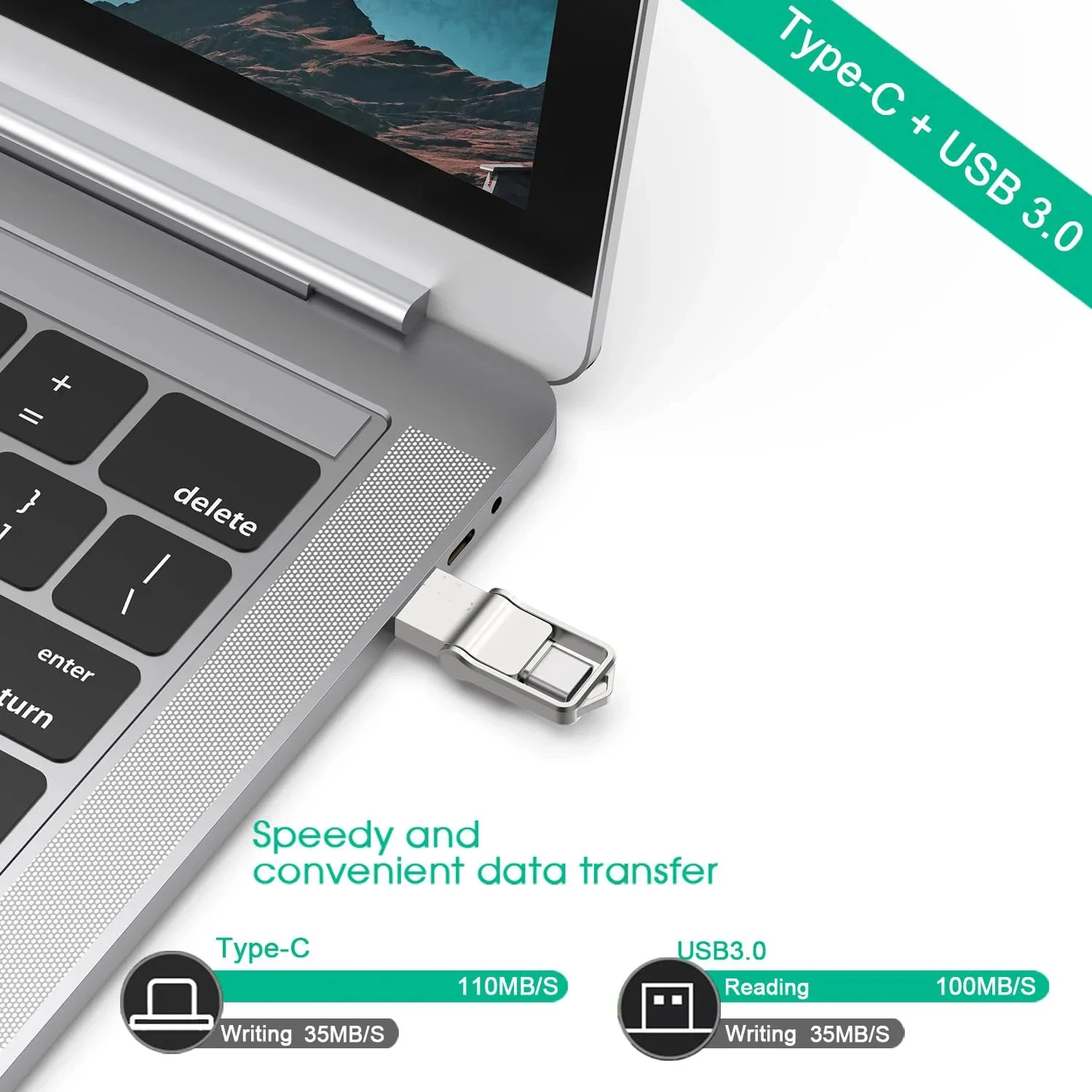Фото Флеш-накопитель Lenovo 512 ГБ USB 3.0 Type-C OTG, высокоскоростной металлический USB-накопитель 128 ГБ, портативная память для телефона и ПК. №5