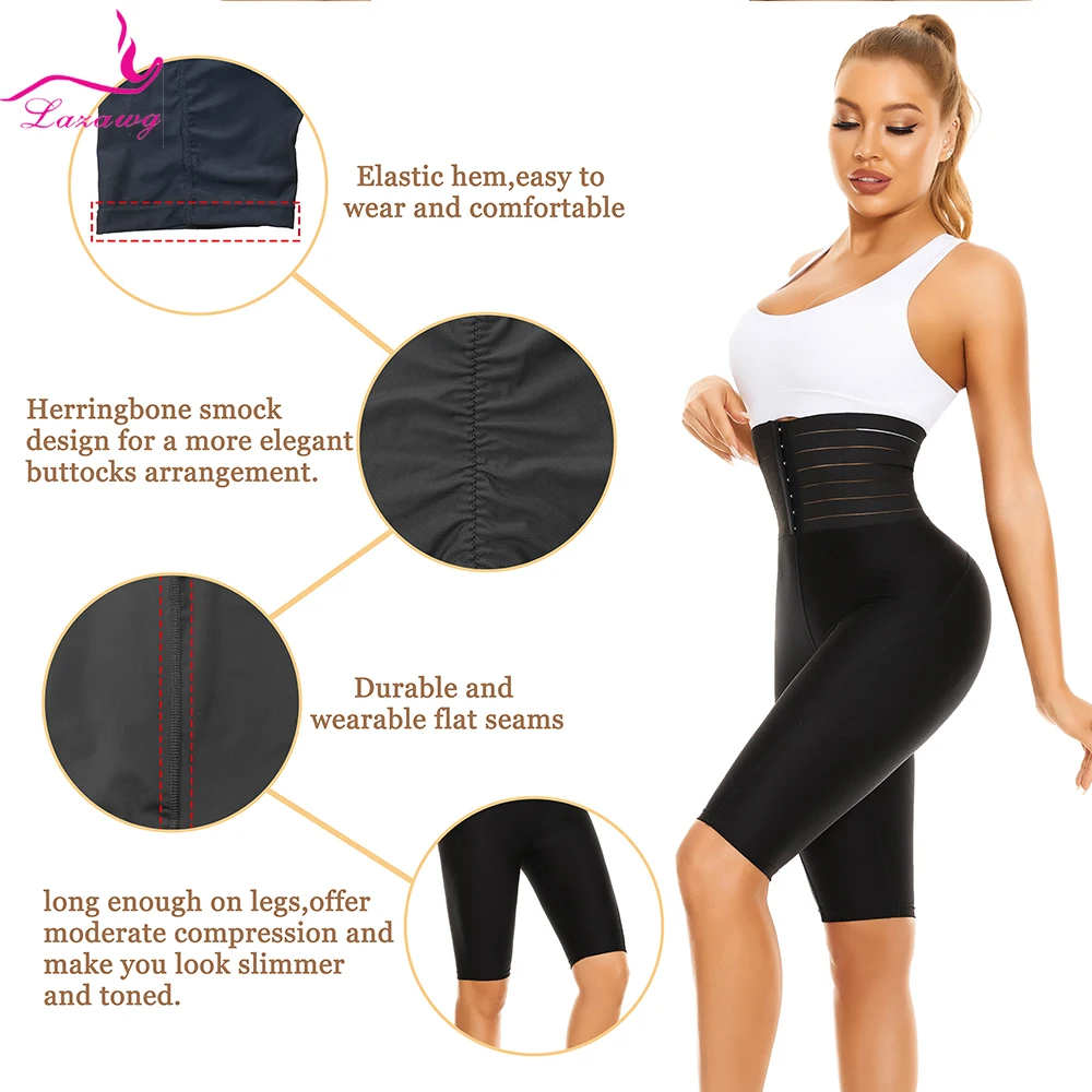 LAZAWG Women High Waist Tummy Control Leggings   Body Shapers PantiesHooks Seamless Shapewear Push Up Gym Slimming Pants Shaper