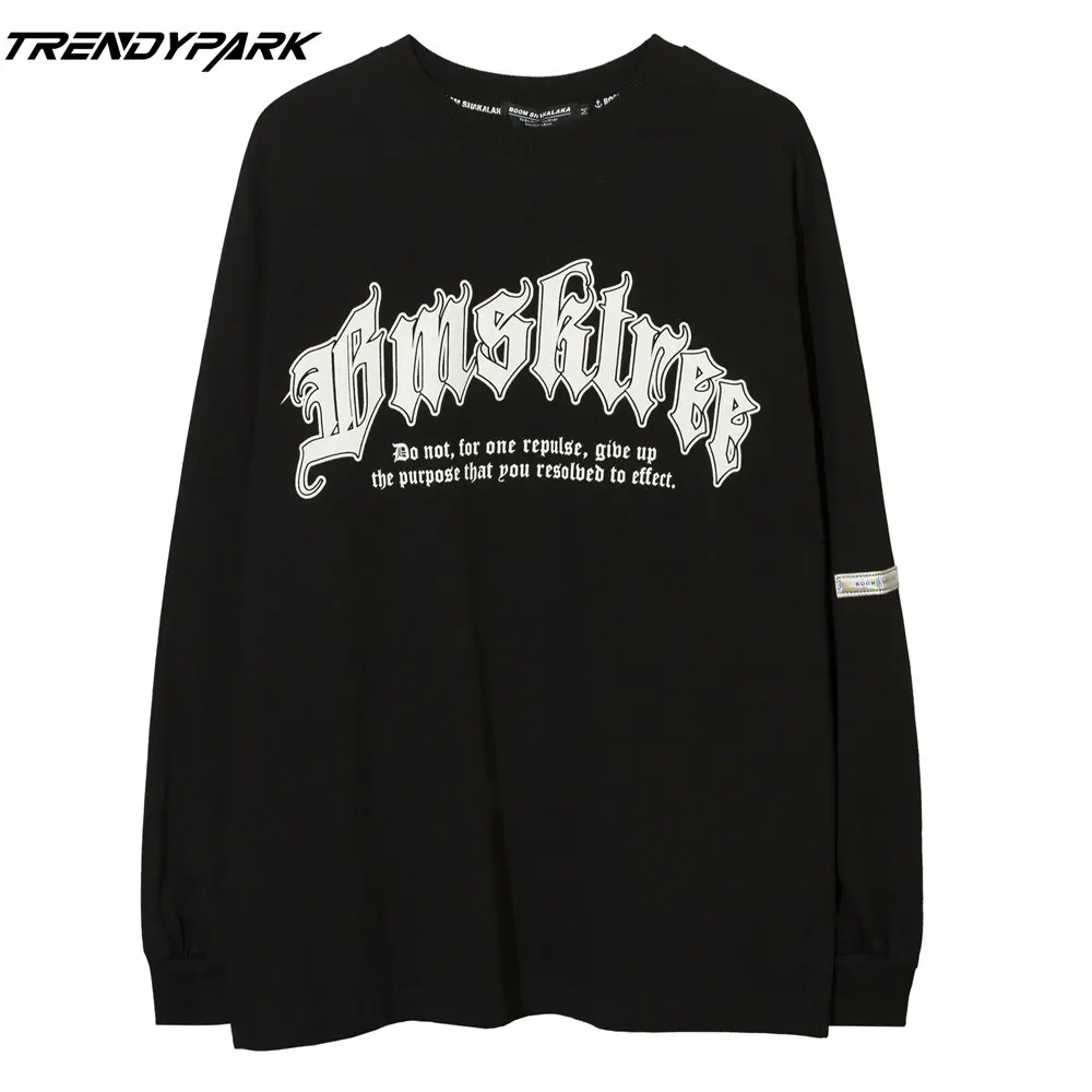 

AAAOversized T-shirt Full Sleeve Hip Hop Streetwear T Shirts Goth Punk Letters Print 2022 Harajuku Autumn Cotton Casual Men T-sh