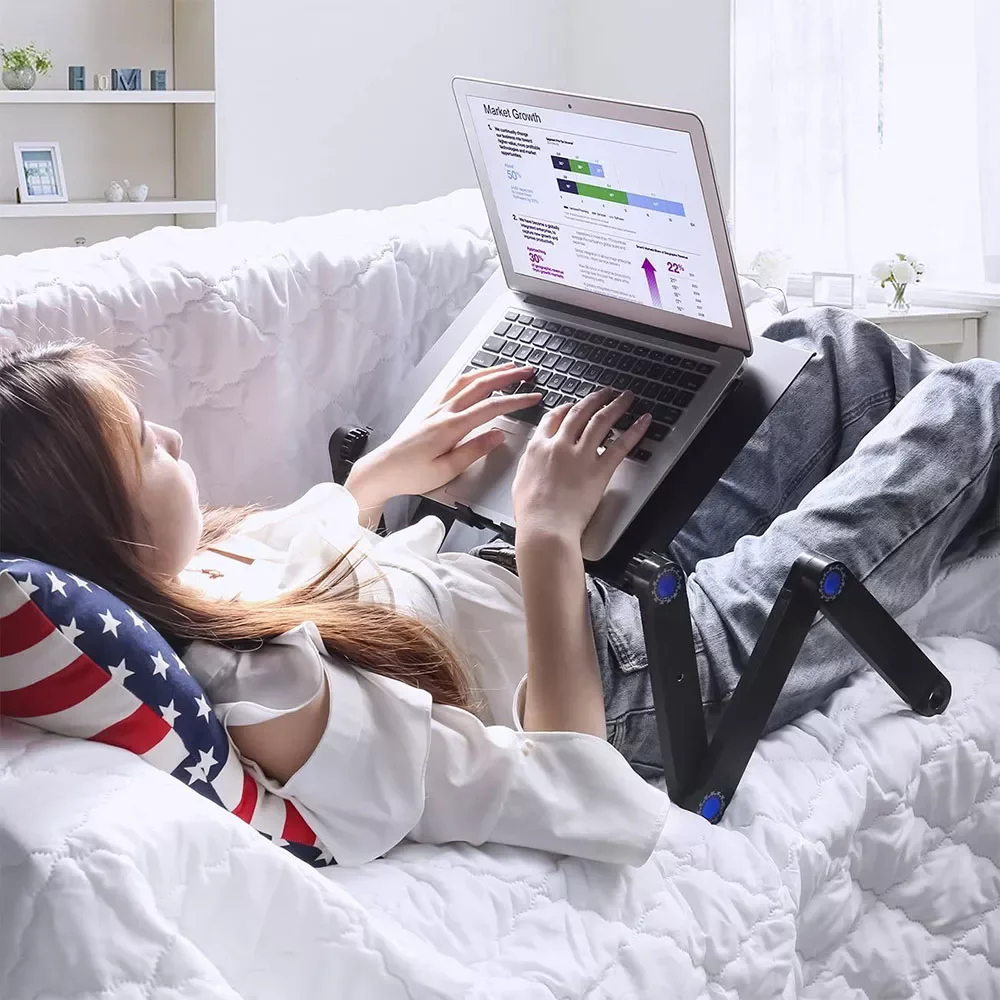 

Two Fan Laptop Desks Portable Adjustable Foldable Laptop Notebook Lap PC Folding Desk Table Vented Stand Bed Tray