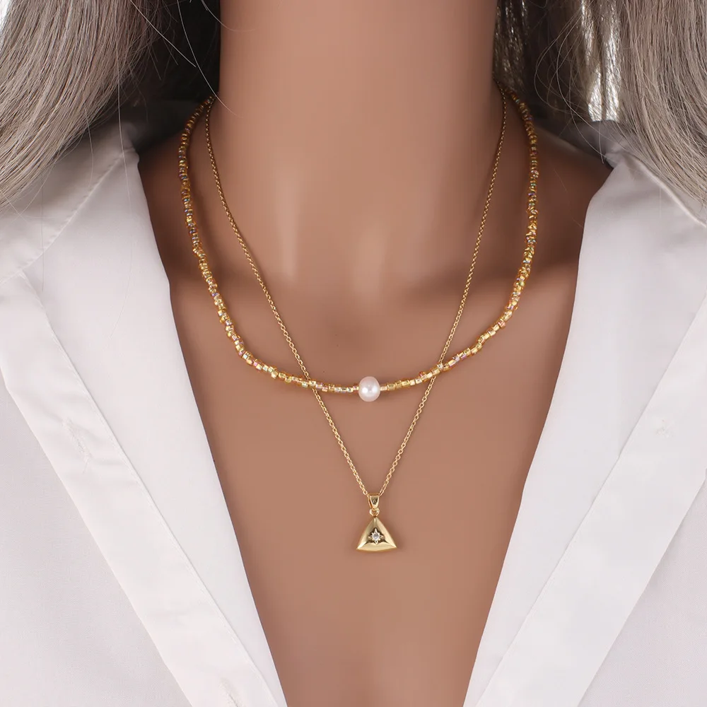 

Minar Minimalist Double Layers Gold Color Thin Chain Necklace for Women Ladies Multi-Type Geometric Pendant Necklace Accessories