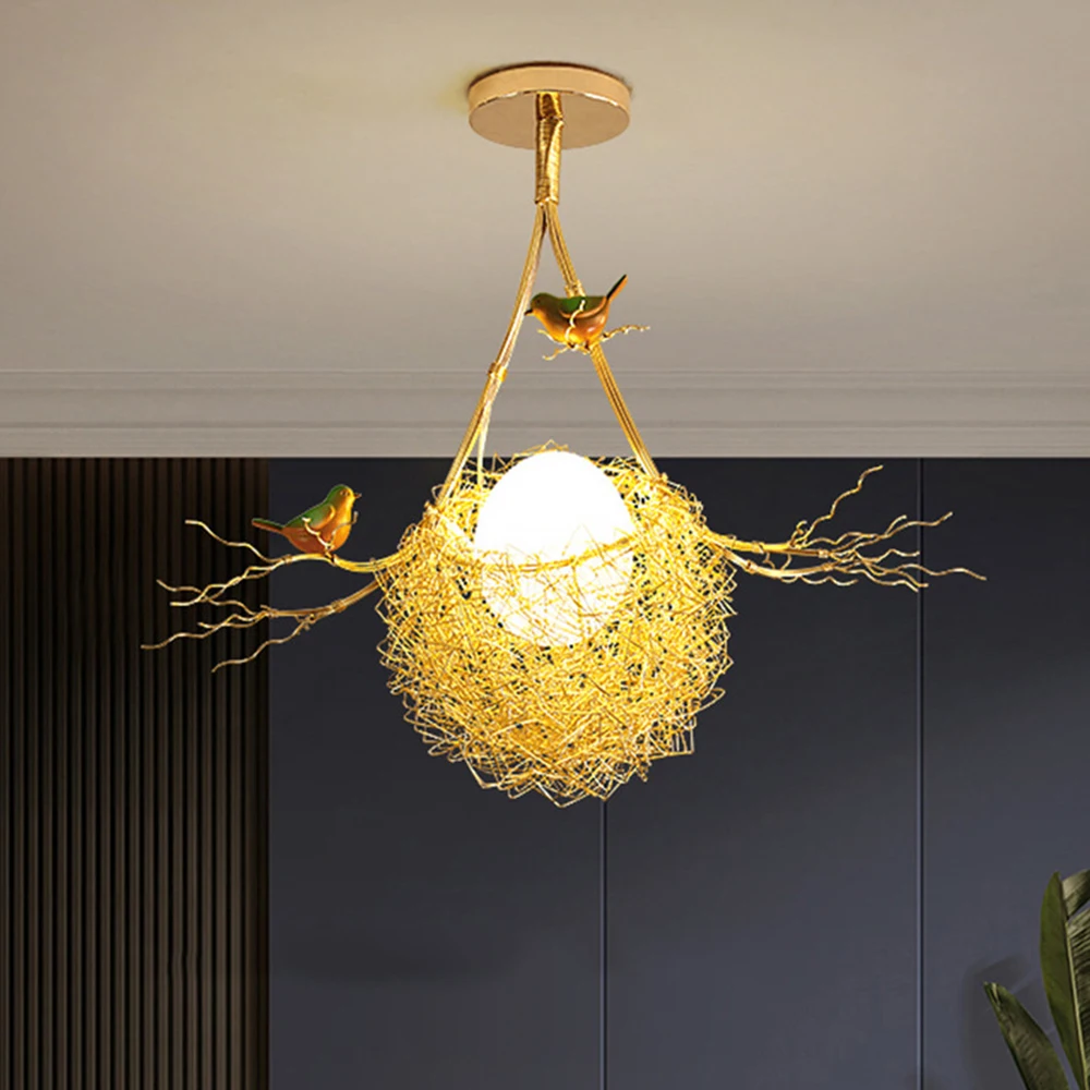 

Modern Cottagecore Gold Bird'S Nest Led Chandeliers for Living Room Bar Dining Table Loft Decoration Hanging Lighting Fixtures