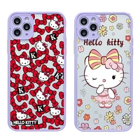 cute hello kitty phone case for iphone 13 12 11 pro max mini xs 8 7 plus x se 2020 xr light purple matte transparent cover