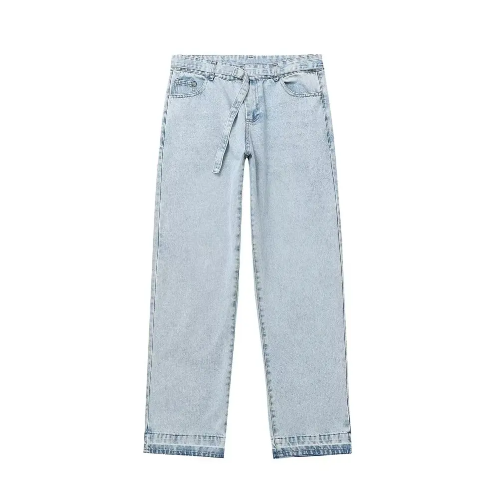 

Women 2023 New Fashion summer Belt Slim Mid-Waist Jeans Vintage Button Zipper Pocket Casual Chic Female Denim Pants Mujer