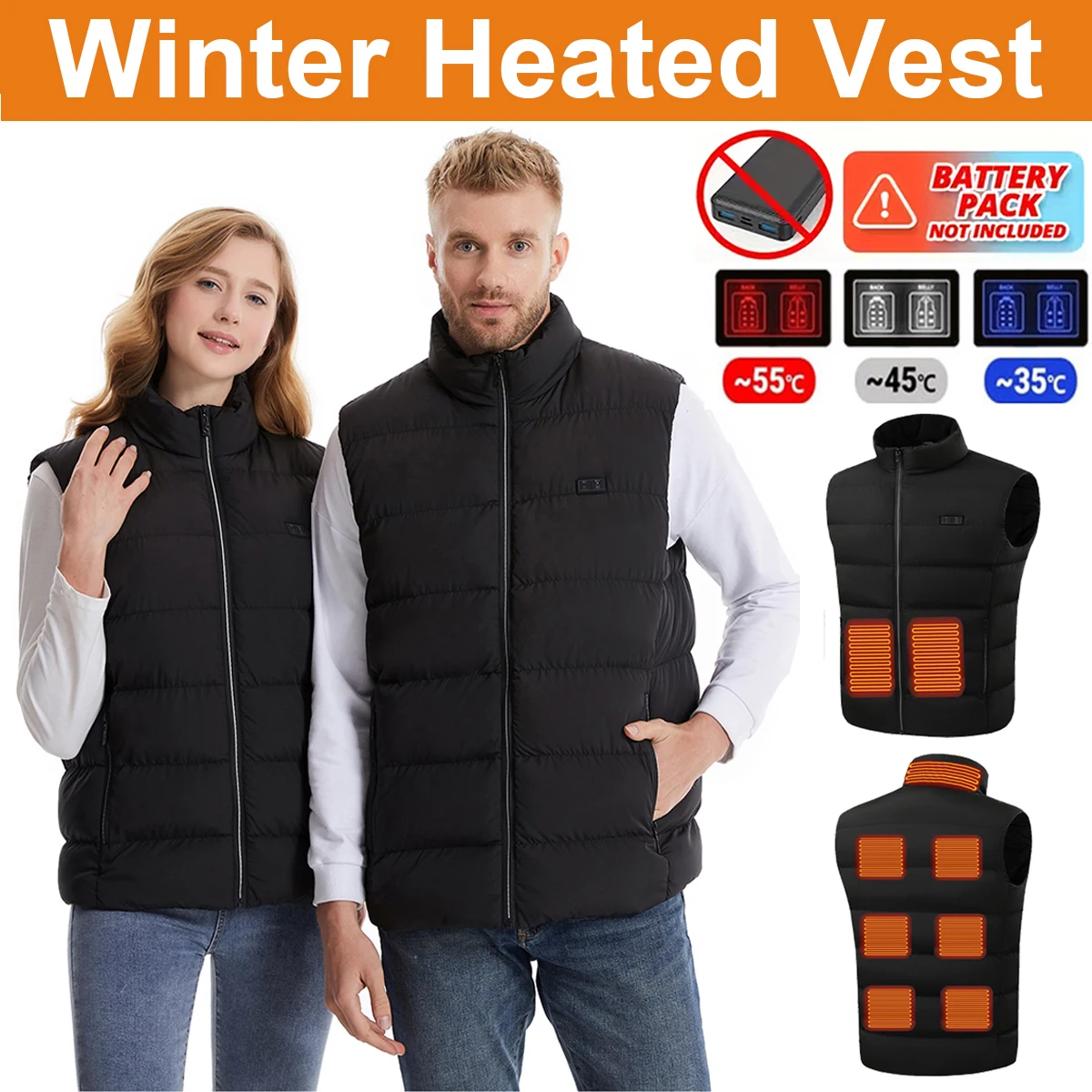 Мужской жилет с подогревом зимний теплый уличный USB-подогревом и 9 грелками из