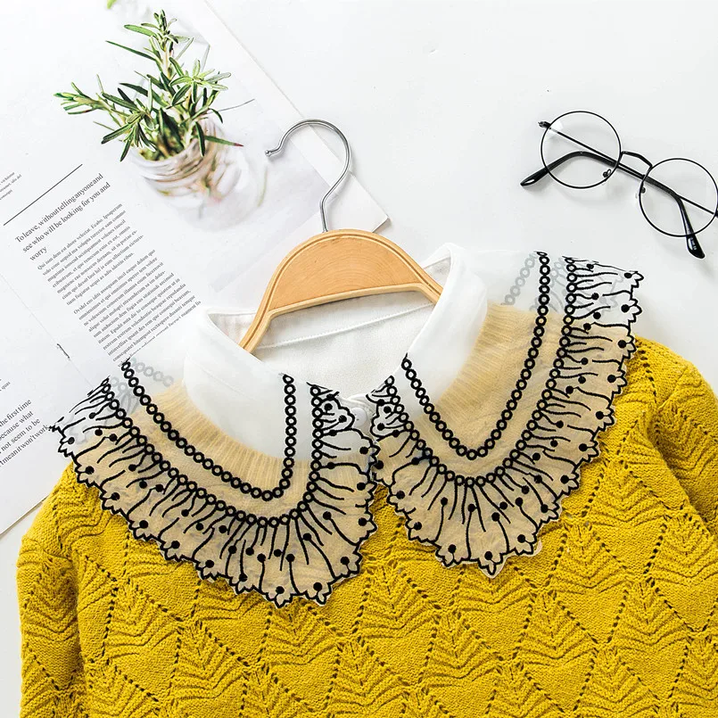 

Модный белый кружевной фальшивый воротник для взрослых, съемный кукольный воротник для женщин, зимняя Осенняя рубашка, блузка, топ, Женский фальшивый воротник