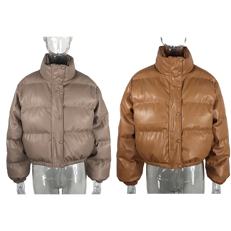 WeiYao Winter Thick Warm Short Parkas Women Fashion Black PU Leather Coats Women Elegant Zipper Cotton Jackets Female Ladies