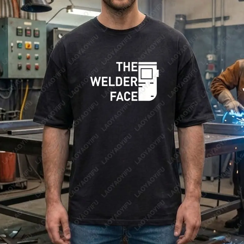 Фото Мужская футболка с юмористическим принтом на тему сварки «The Welder Face», 100% хлопок, с коротким рукавом, повседневная, для любого сезона №1