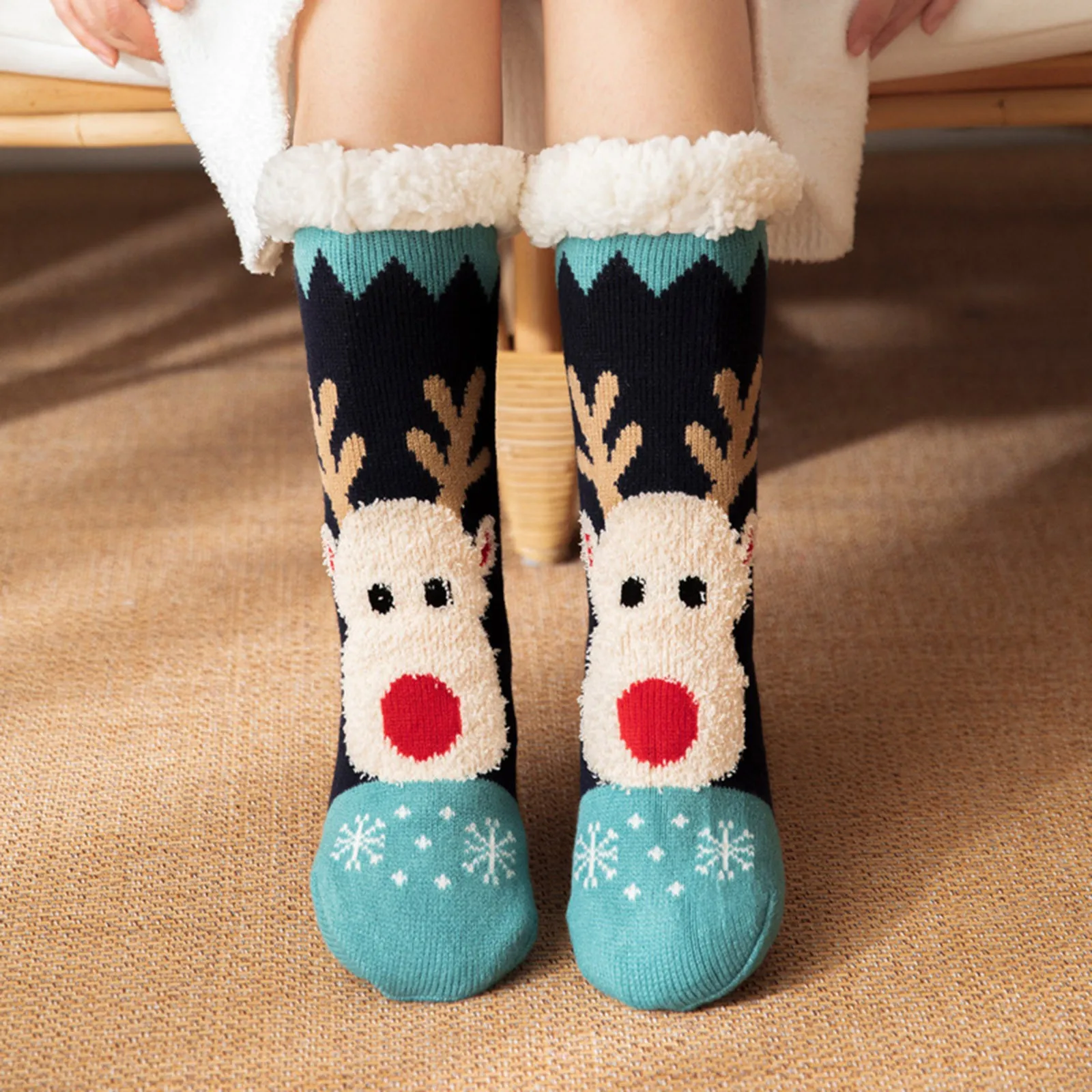 

Женские нескользящие носки-тапочки, зимние утолщенные теплые мягкие уютные пушистые носки с флисовой подкладкой для дома и Рождества