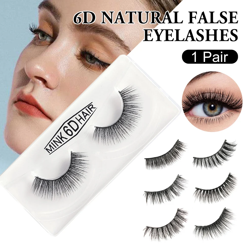 

1 Pair 6D Natural False Eyelashes Faux Mink Lashes Fluffy Dense Curls Long Lash Extension Makeup Fake Eyelashes For Girls Women