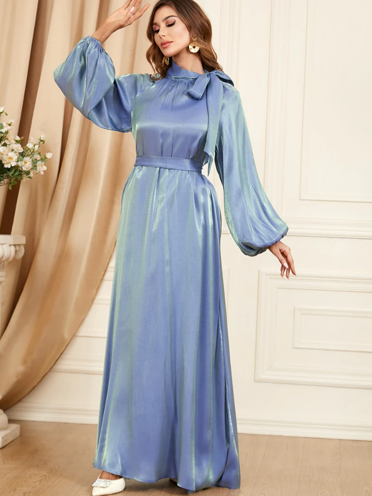 

Eid вечерние Abaya лента мусульманское женское Рамадан Макси платье с рукавами-фонариками на шнуровке халат Caftan Marocain Kaftan Femme Vestidos 2023