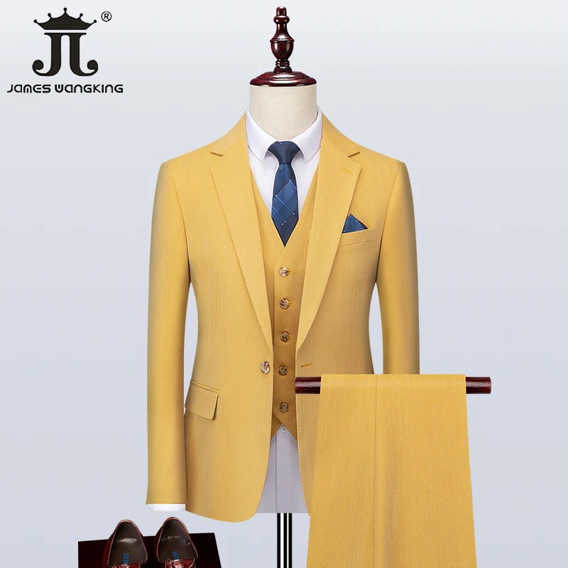 (Куртка + жилет брюки) роскошный эксклюзивный Однотонный мужской костюм 3 шт.