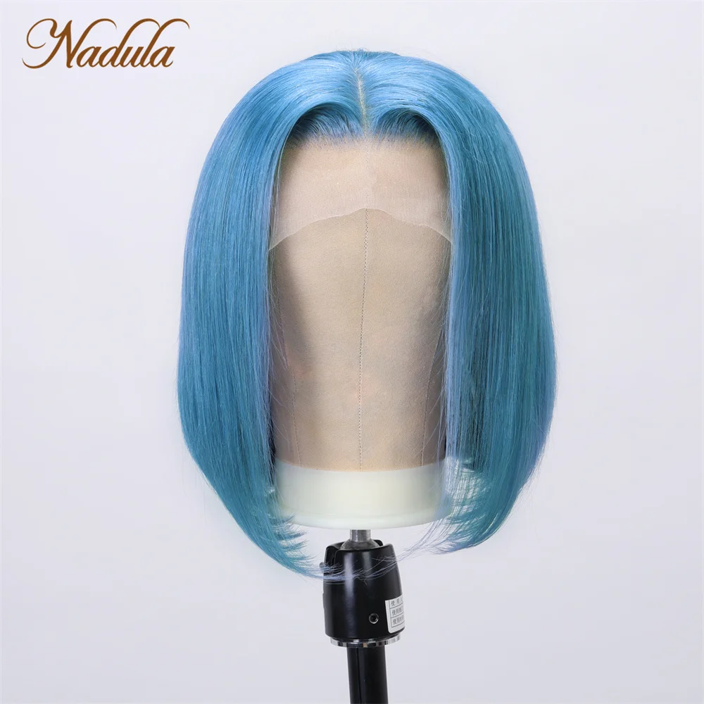 Straight Bob Brazilian Transparent Lace Bob Human Hair Wig Silver Blue
