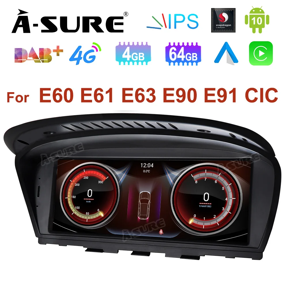 

A-Sure Восьмиядерный процессор Qualcomm 64Bit Android 10 автомобильное радио 4 Гб + 64 Гб CarPlay 4G LTE SIM WIFI GPS Navi для BMW E60 E61 E63 E90 E91 CIC