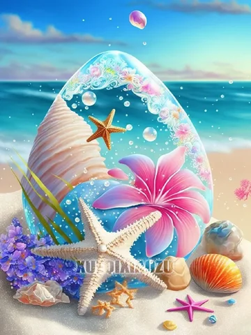 5D malarstwo Diamentowe Fantasy Shell Seaside Sceaside Scenerie Diamond Hafdery Mosaic Cross Stitch Kit Girls 'Bedroom Decor Dekoracja Dekora