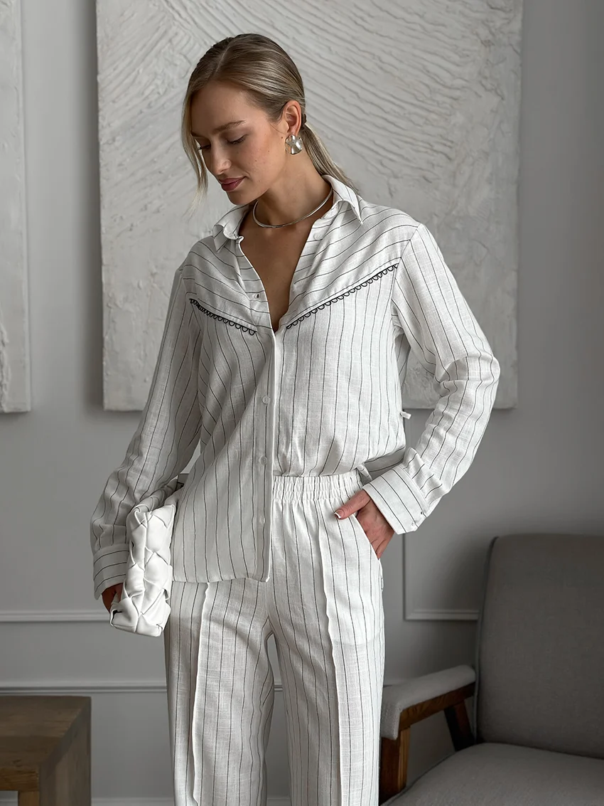 Женский пижамный комплект из рубашки с длинным рукавом и брюк S/M/L цвет в