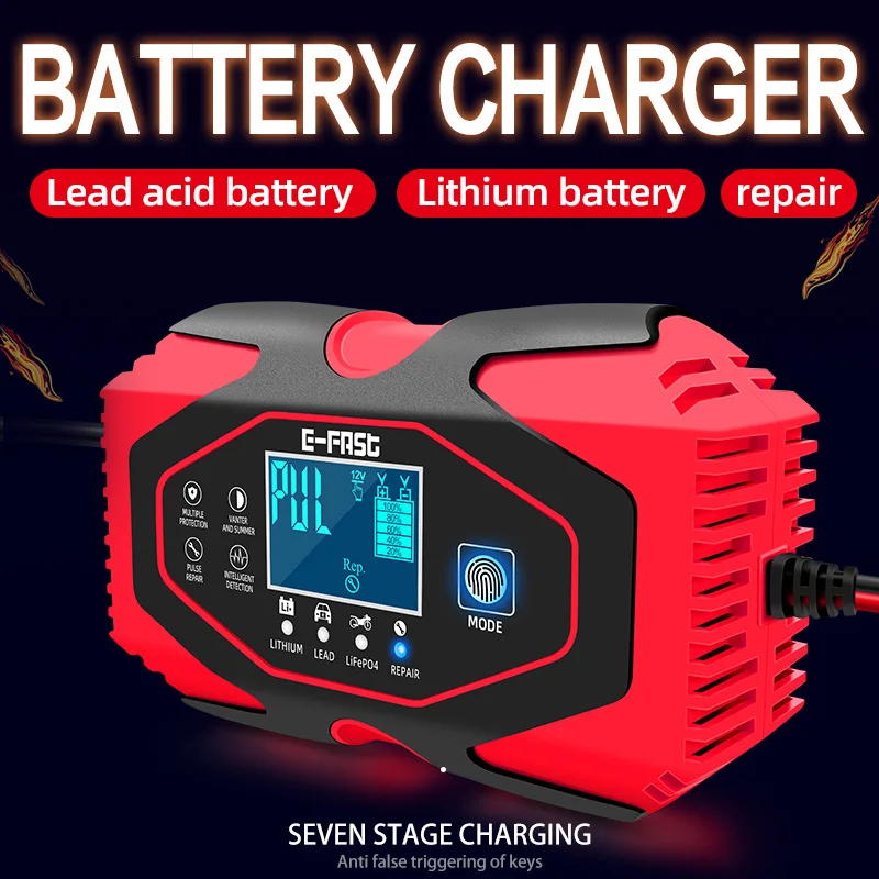 12V 6A Intelligent Car Battery Charger For Auto Moto Lead Acid Smart fast Digital LCD Display Motorcycle