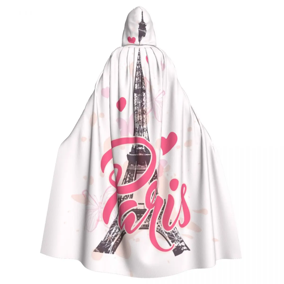 

Hooded Cloak Polyester Unisex Witch Cape Costume Accessory Romantic Eiffel Tower Hearts And Pink Butterflies Elf Purim