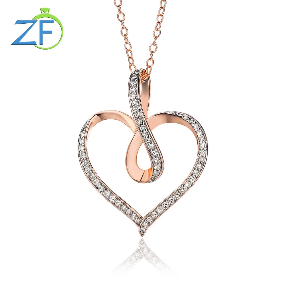 

GZ ZONGFA Pure 925 Sterling Silver Heart Pendant Necklace for Women Natural Diamond 0.2ct Rose Gold Plated Chain Fine Jewelry